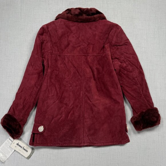 Dennis Basso Jacket Faux Fur Trim Burgundy Suede Leather Lined Size XS NWT - Picture 2 of 12
